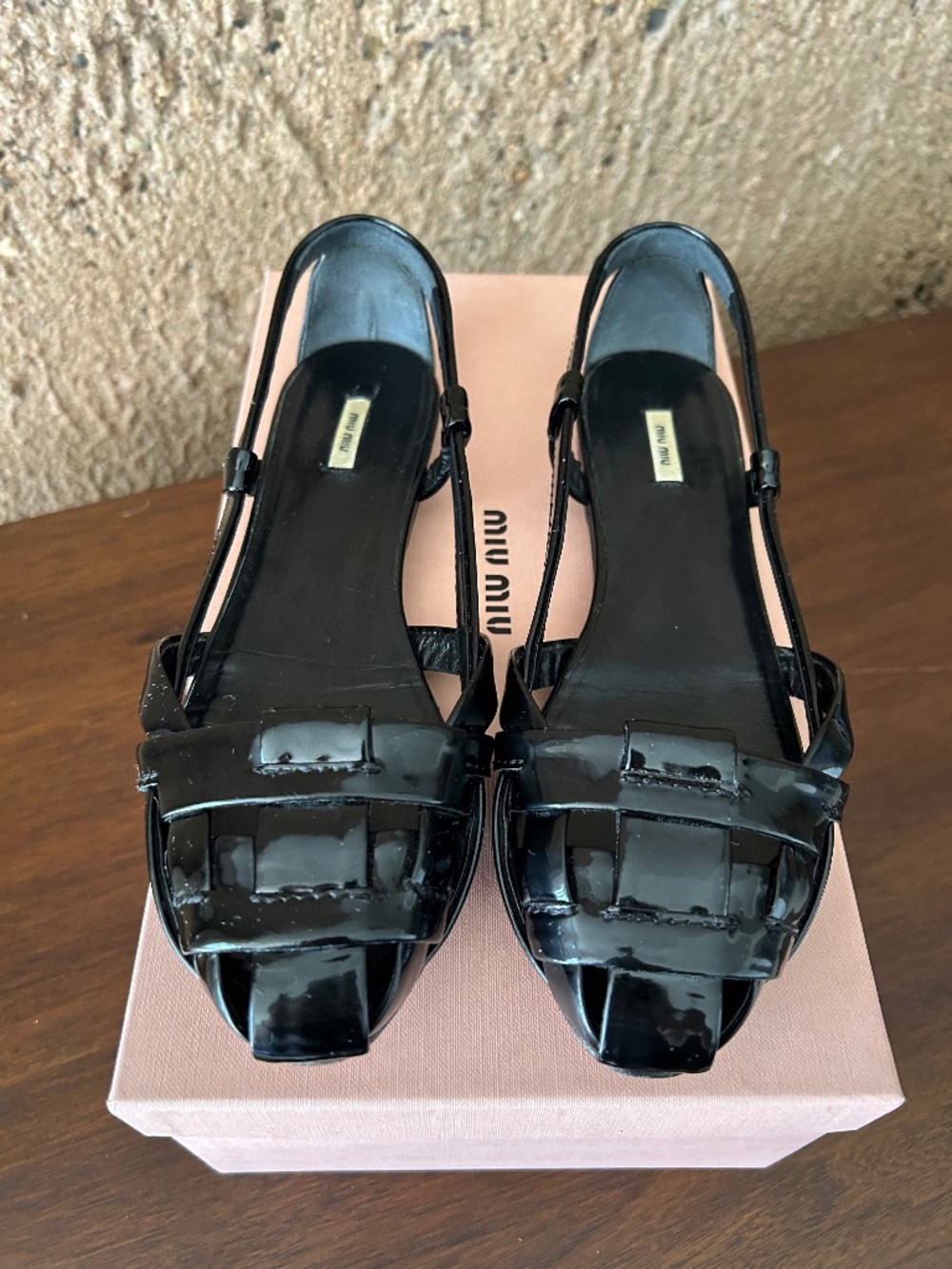 Miu Miu Black Patent Leather Woven Slingback Flats – Size 36 / US 6 – Rare